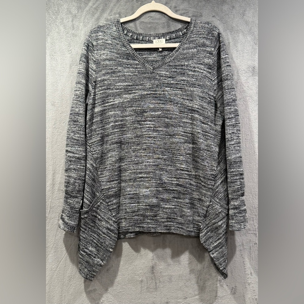 LOGO Lori Goldstein L Knit Tunic Top Blouse Gray Long Sleeve Cashmere Blend